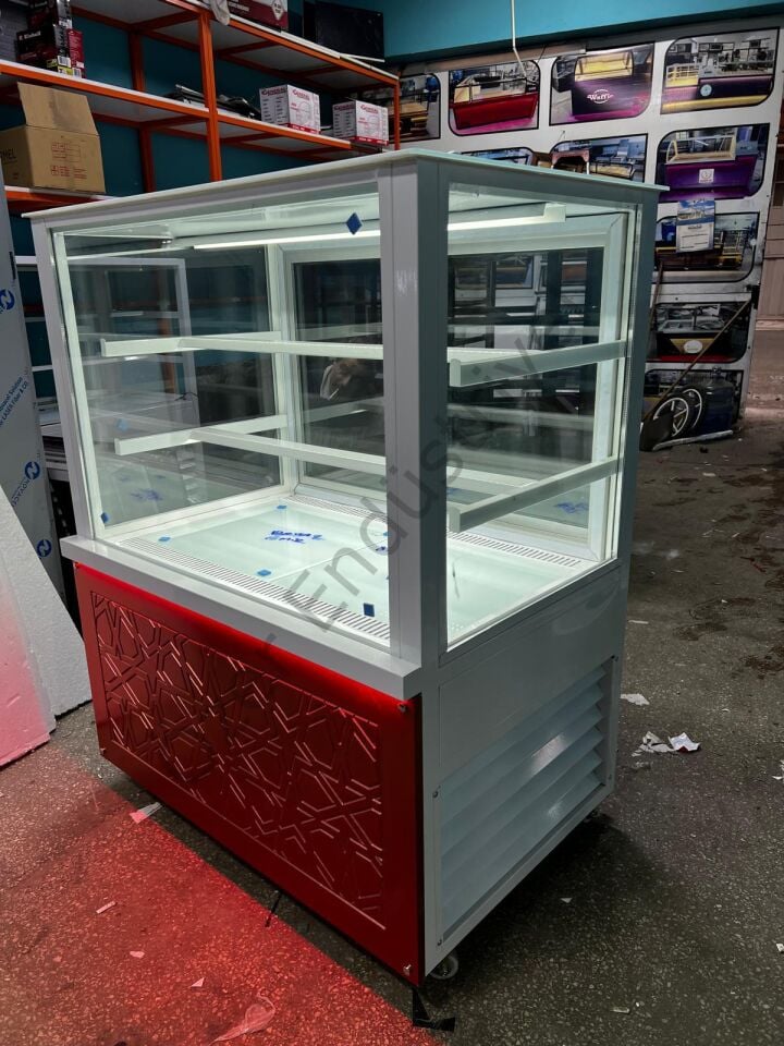 Beyaz Kare Camlı Pasta Dolabı 100 Cm