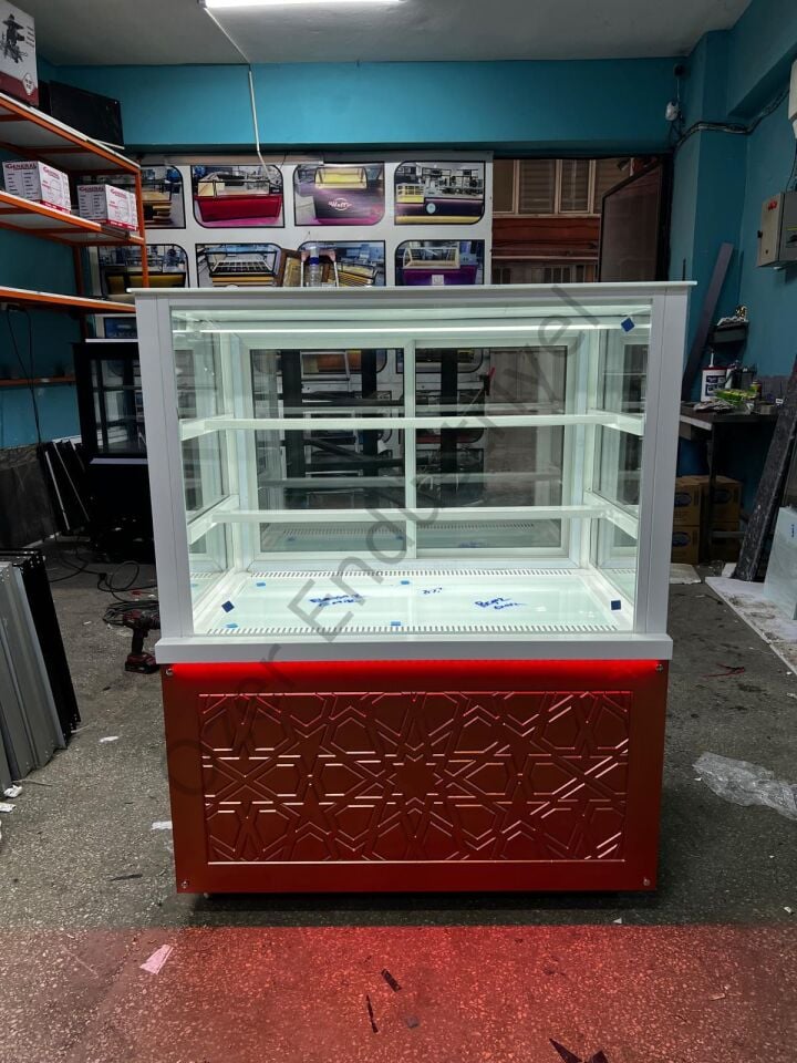 Beyaz Kare Camlı Pasta Dolabı 100 Cm