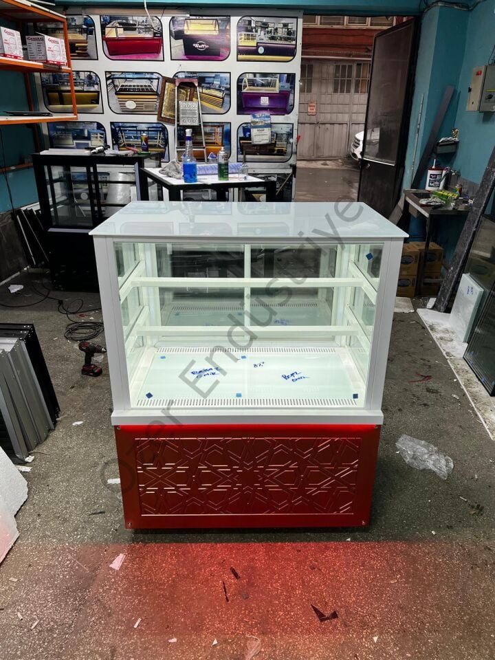 Beyaz Kare Camlı Pasta Dolabı 100 Cm