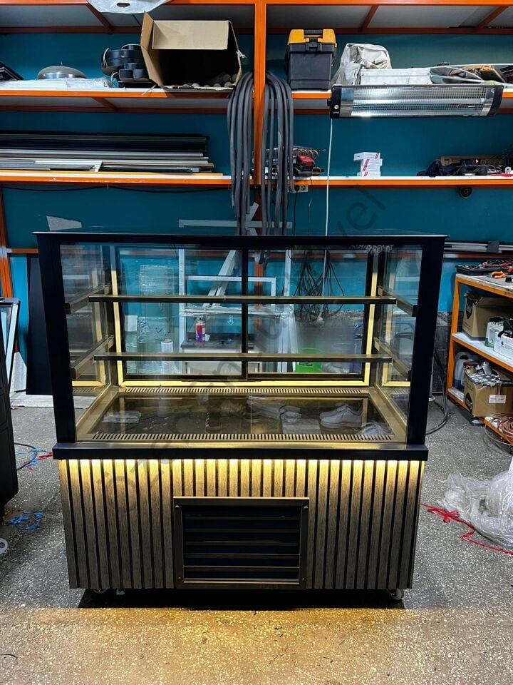 100x70x130 Antrasit Pasta Dolabı | Profesyonel Soğutmalı Yaş Pasta Teşhir Dolabı