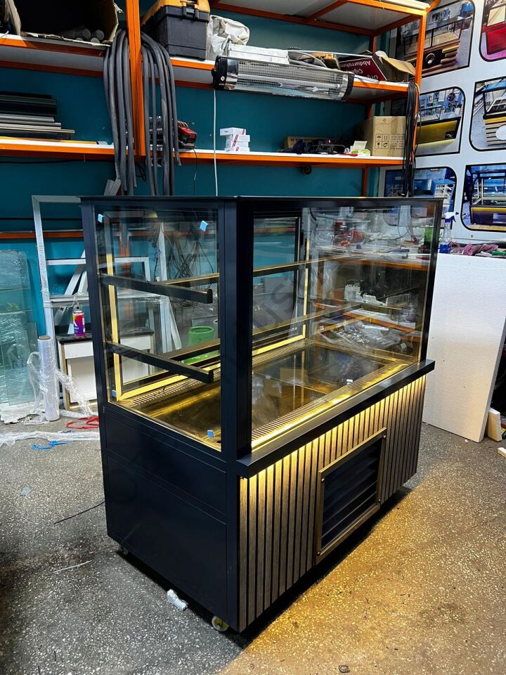 100x70x130 Antrasit Pasta Dolabı | Profesyonel Soğutmalı Yaş Pasta Teşhir Dolabı