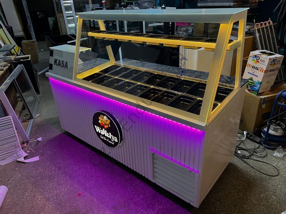 Kumpir Dolabı 220 Cm | Soğutmalı, LED Aydınlatmalı, Kasa Bölmeli Özel Üretim