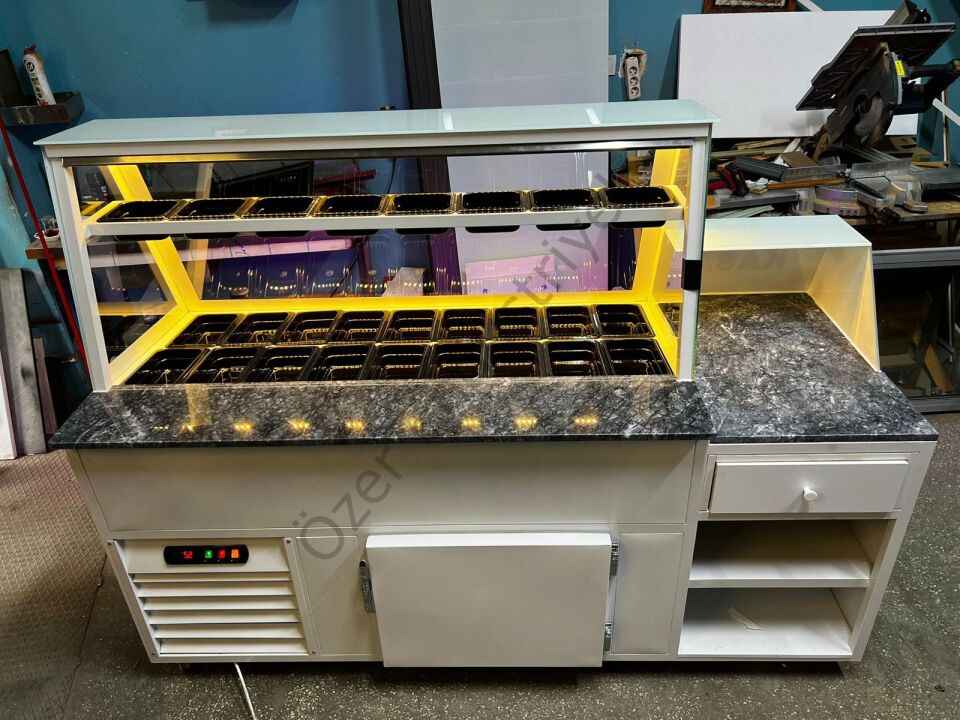 Kumpir Dolabı 220 Cm | Soğutmalı, LED Aydınlatmalı, Kasa Bölmeli Özel Üretim