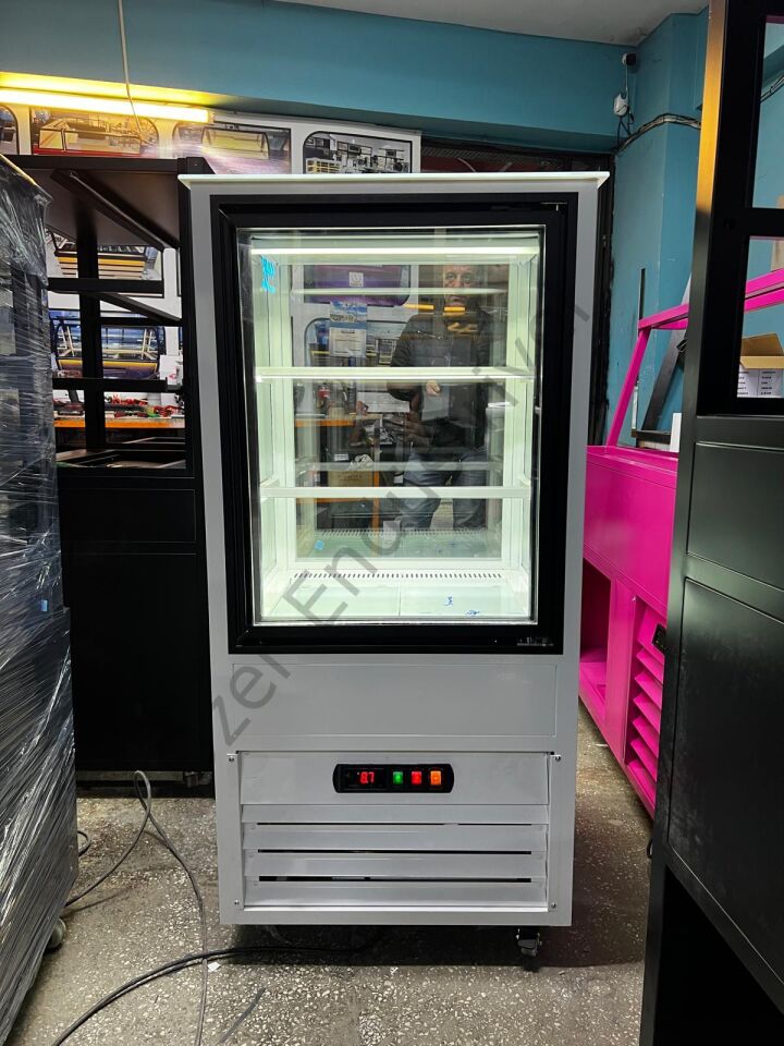 Dik Pasta Dolabı 70x70x135 cm +4°C Soğutmalı Cafe Tipi LED’li