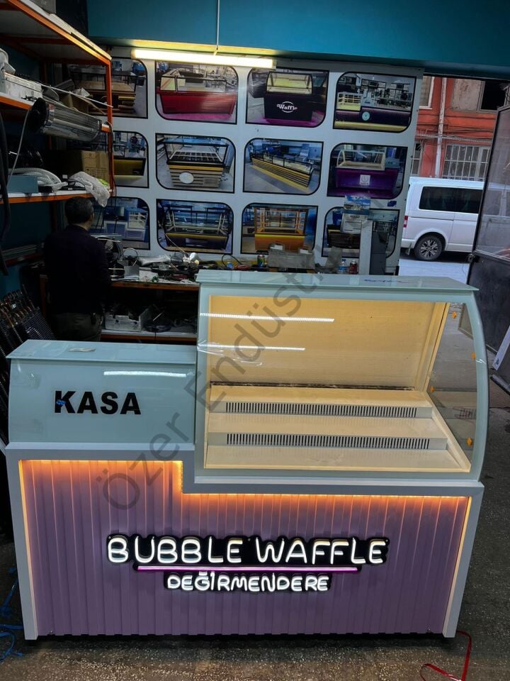 Waffle Satış Dolabı +4°C Soğutmalı Depolu Özel Tasarım Kasa Bölmeli