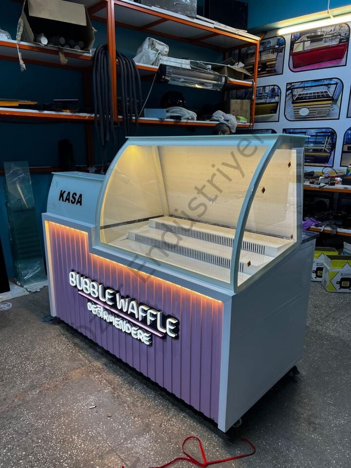Waffle Satış Dolabı +4°C Soğutmalı Depolu Özel Tasarım Kasa Bölmeli