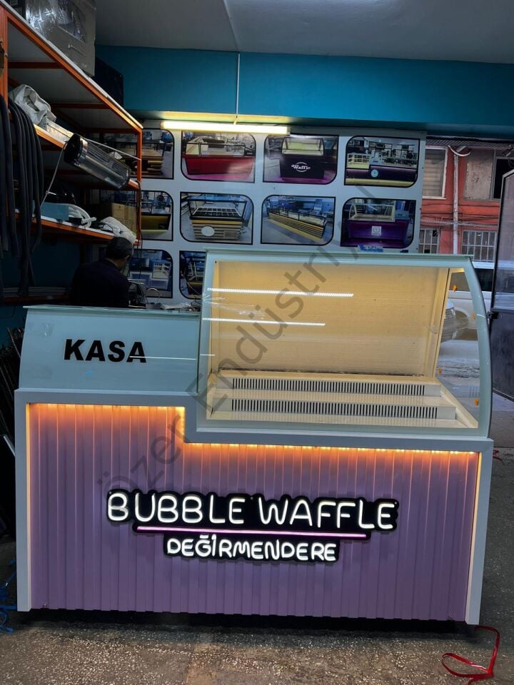 Waffle Satış Dolabı +4°C Soğutmalı Depolu Özel Tasarım Kasa Bölmeli