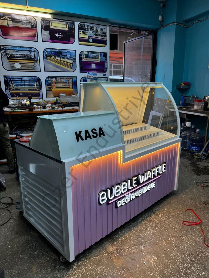 Waffle Satış Dolabı +4°C Soğutmalı Depolu Özel Tasarım Kasa Bölmeli