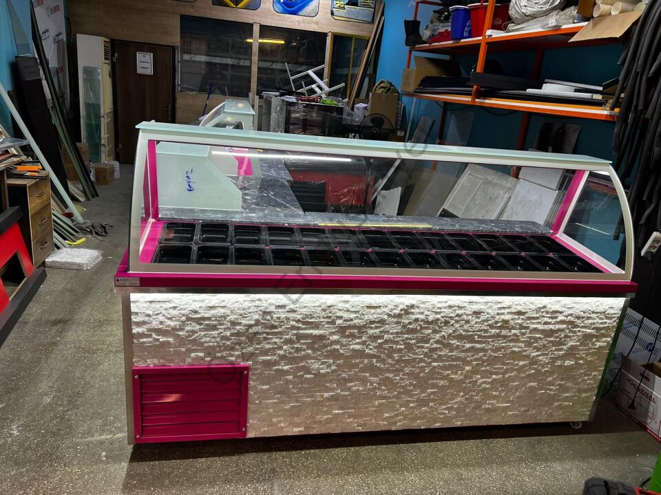 Kumpir Waffle Bankosu 220+150 cm | Soğutmalı Teşhir Dolabı Seti