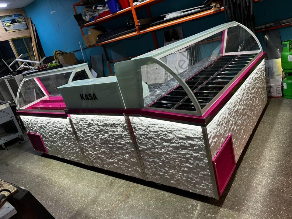 Kumpir Waffle Bankosu 220+150 cm | Soğutmalı Teşhir Dolabı Seti