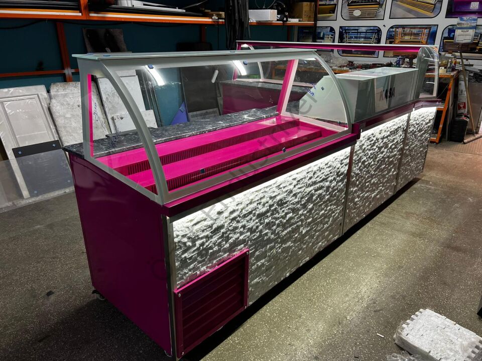 Kumpir Waffle Bankosu 220+150 cm | Soğutmalı Teşhir Dolabı Seti