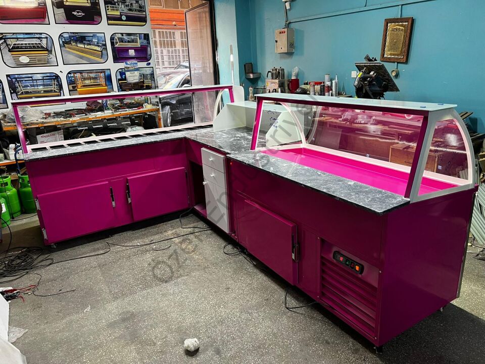 Kumpir Waffle Bankosu 220+150 cm | Soğutmalı Teşhir Dolabı Seti