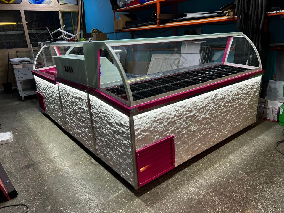 Kumpir Waffle Bankosu 220+150 cm | Soğutmalı Teşhir Dolabı Seti