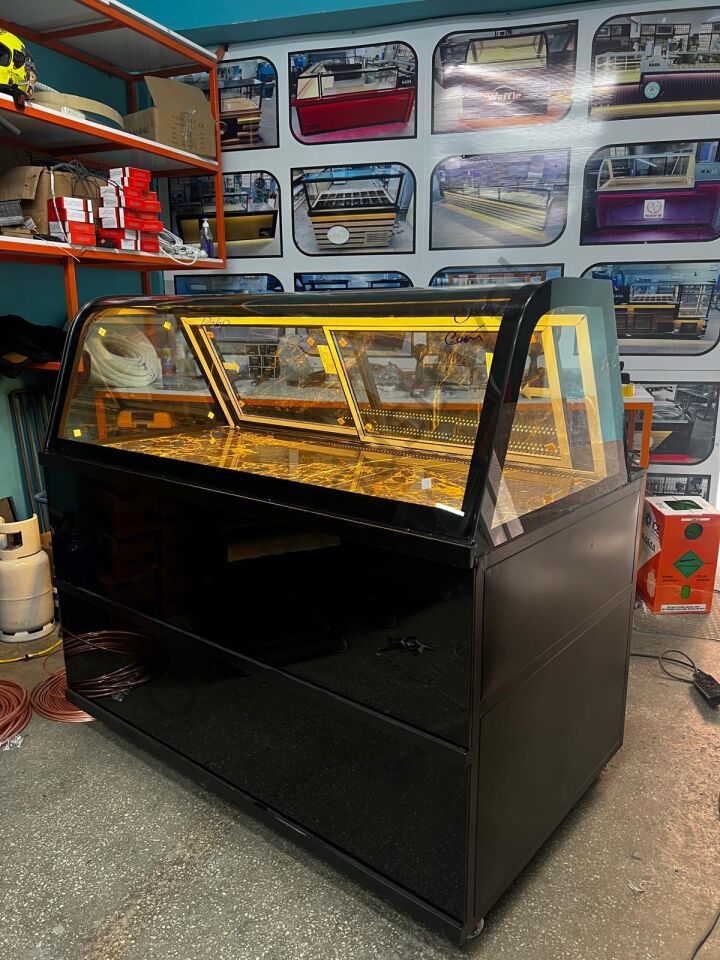 120 cm Oval Camlı Pasta Dolabı | Dragon Mermer Teşhir Dolabı