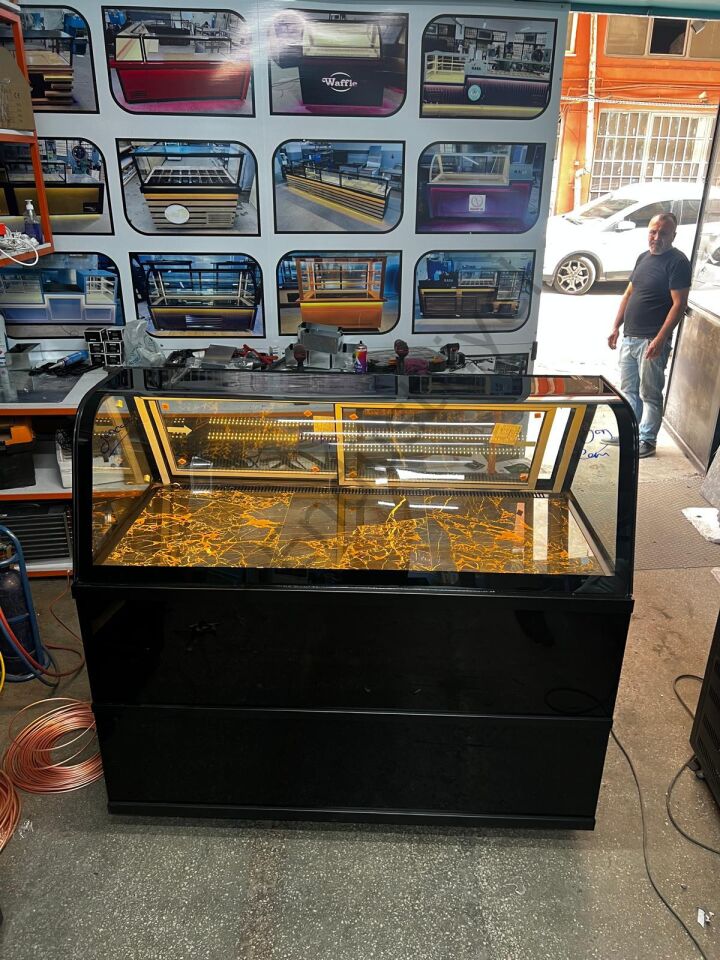 120 cm Oval Camlı Pasta Dolabı | Dragon Mermer Teşhir Dolabı