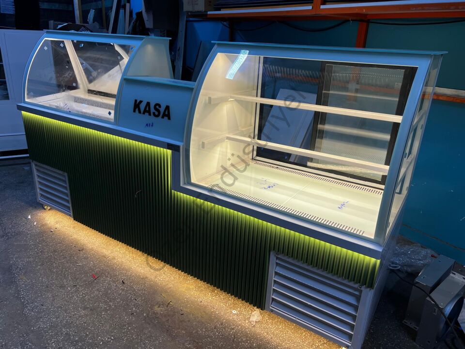 Waffle Tezgahı + Pasta Dolabı Seti | Bombe Camlı Soğutmalı Cafe Tezgahı