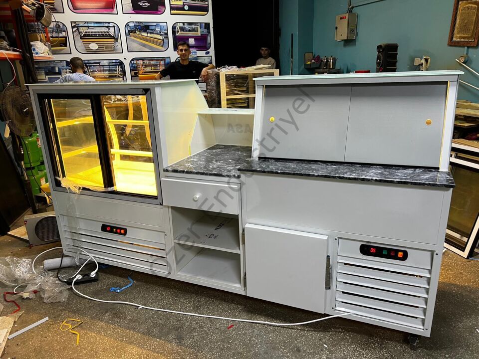 Waffle Tezgahı + Pasta Dolabı Seti | Bombe Camlı Soğutmalı Cafe Tezgahı