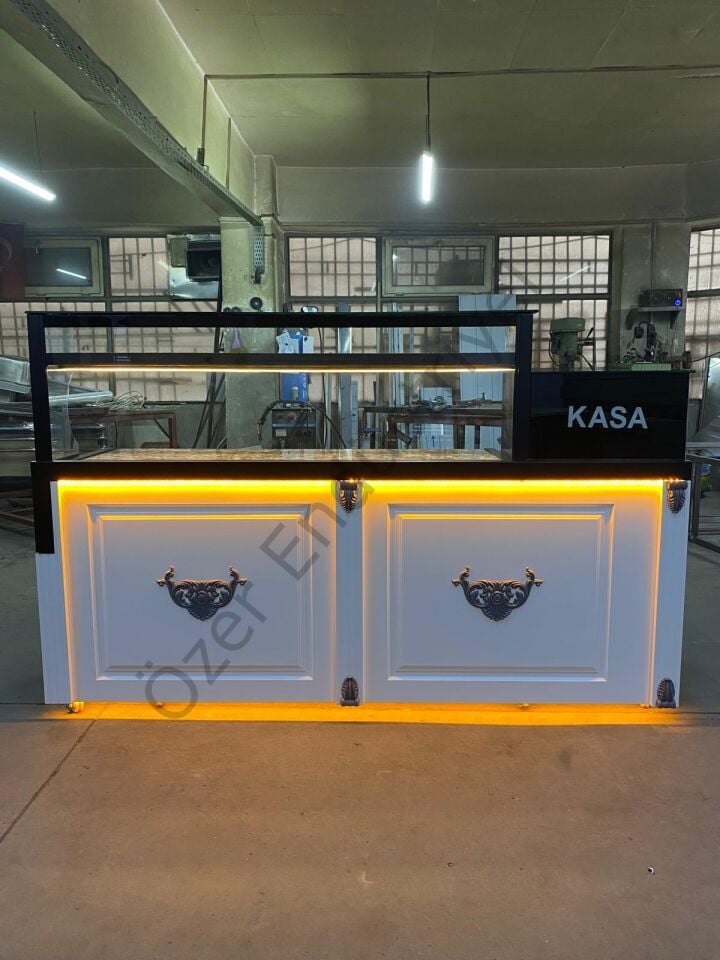 200 cm Isıtmalı Baklava Tezgahı | Granit Mermerli + Kasa Bankolu Özel Üretim