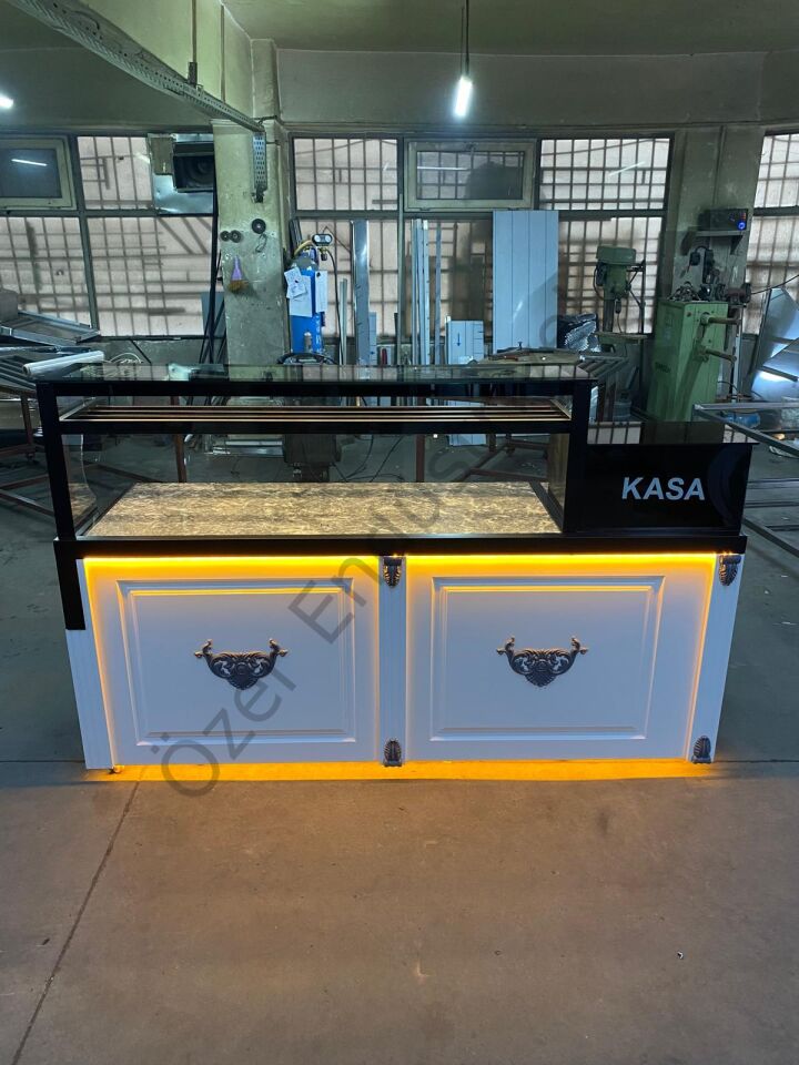 200 cm Isıtmalı Baklava Tezgahı | Granit Mermerli + Kasa Bankolu Özel Üretim
