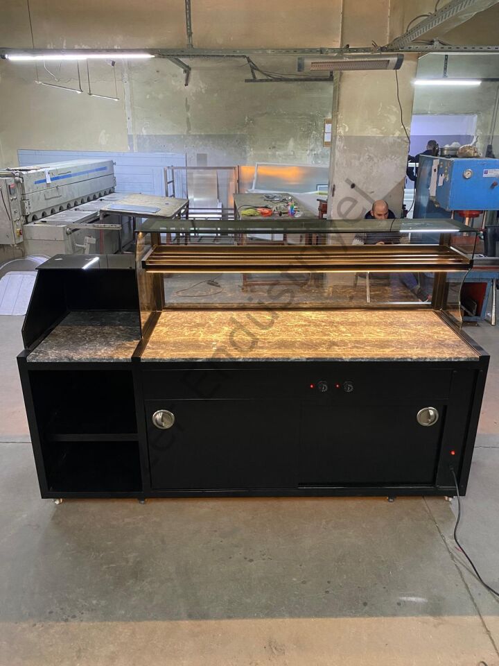 200 cm Isıtmalı Baklava Tezgahı | Granit Mermerli + Kasa Bankolu Özel Üretim
