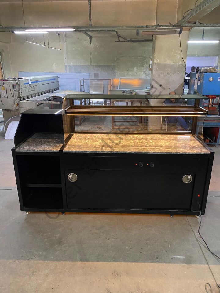 200 cm Isıtmalı Baklava Tezgahı | Granit Mermerli + Kasa Bankolu Özel Üretim