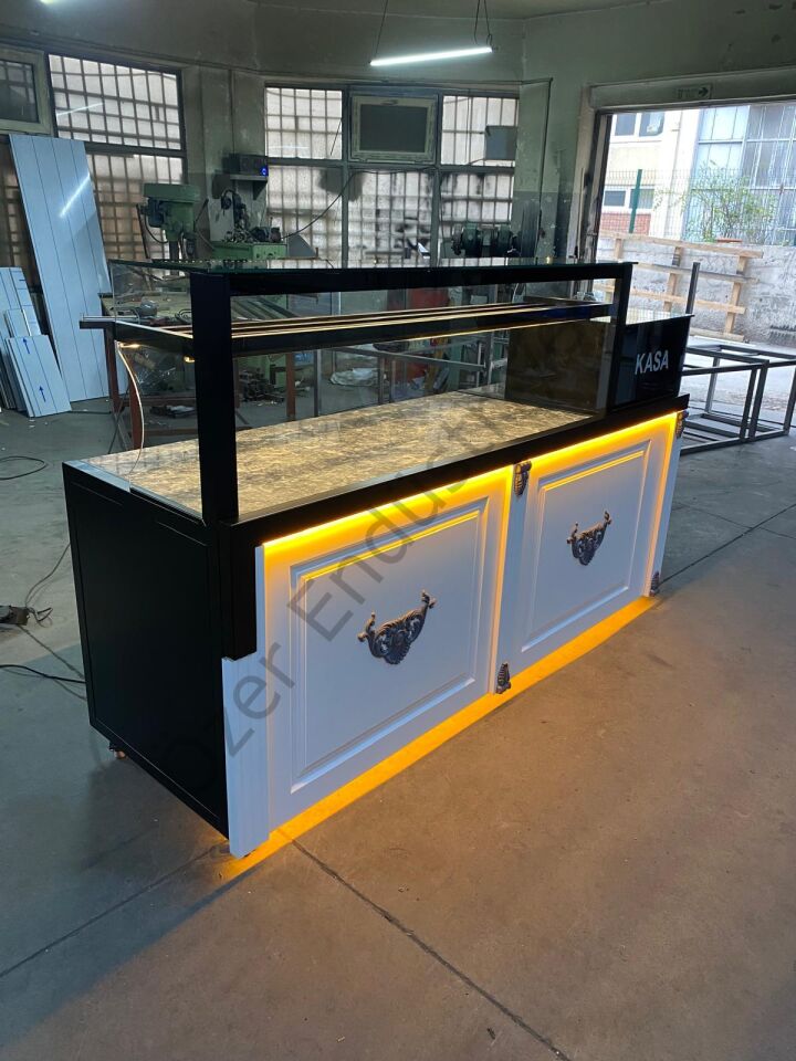 200 cm Isıtmalı Baklava Tezgahı | Granit Mermerli + Kasa Bankolu Özel Üretim