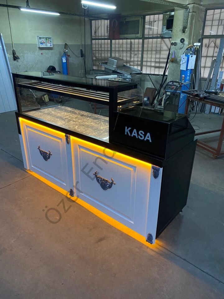 200 cm Isıtmalı Baklava Tezgahı | Granit Mermerli + Kasa Bankolu Özel Üretim