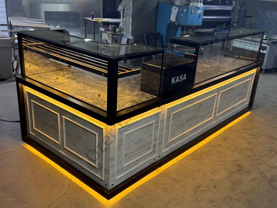 L Tipi Baklava Tezgahı 200+300 cm | Isıtmalı Granit Baklava Teşhir Tezgahı