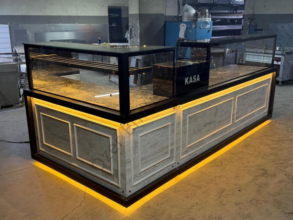 L Tipi Baklava Tezgahı 200+300 cm | Isıtmalı Granit Baklava Teşhir Tezgahı