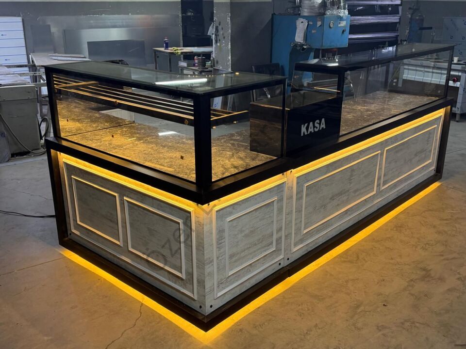 L Tipi Baklava Tezgahı 200+300 cm | Isıtmalı Granit Baklava Teşhir Tezgahı