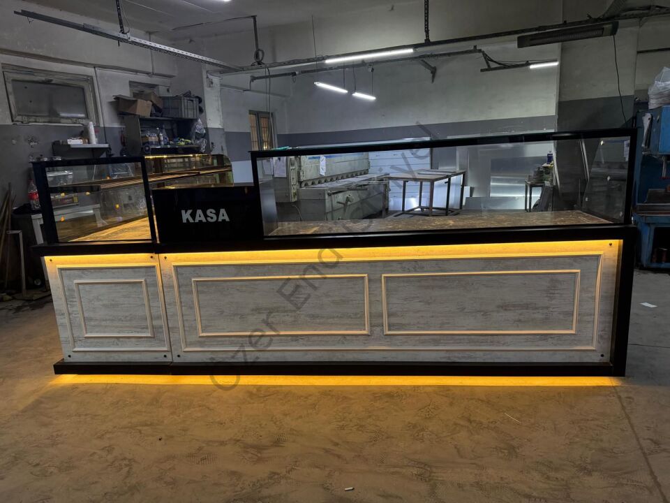 L Tipi Baklava Tezgahı 200+300 cm | Isıtmalı Granit Baklava Teşhir Tezgahı