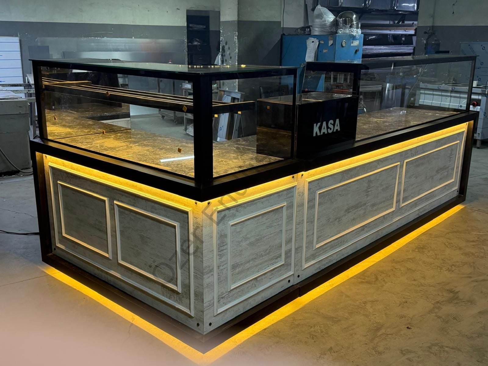 L Tipi Baklava Tezgahı 200+300 cm | Isıtmalı Granit Baklava Teşhir Tezgahı