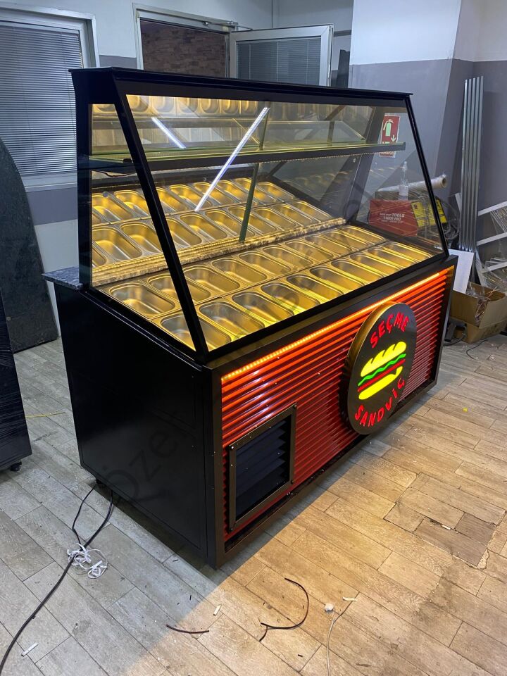 180 cm Kumpir Dolabı | Soğutmalı Teşhir + Depolu + Tabelalı Özel Üretim