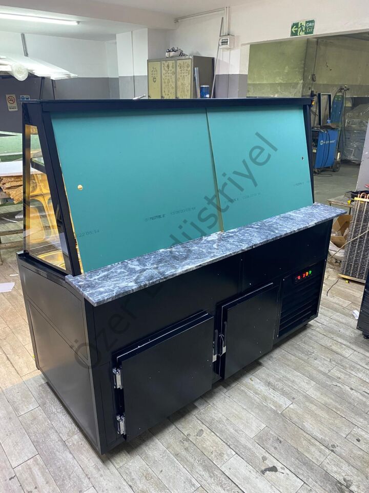 180 cm Kumpir Dolabı | Soğutmalı Teşhir + Depolu + Tabelalı Özel Üretim