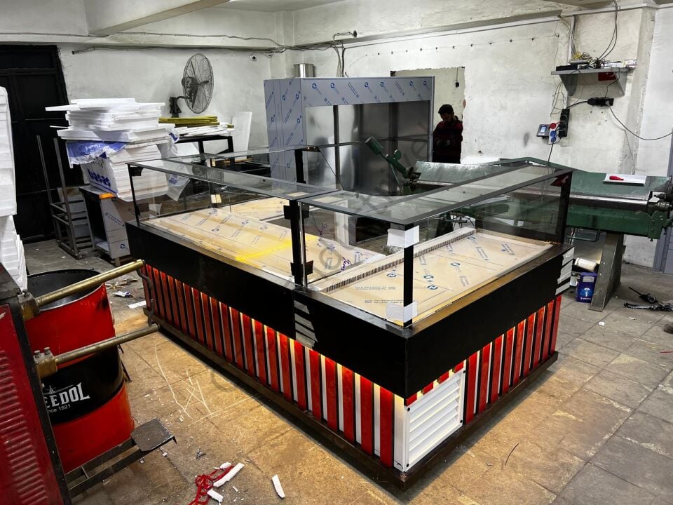 Modern Çiğköfte Dolabı 150 cm + 200 cm Çalışma Bankosu