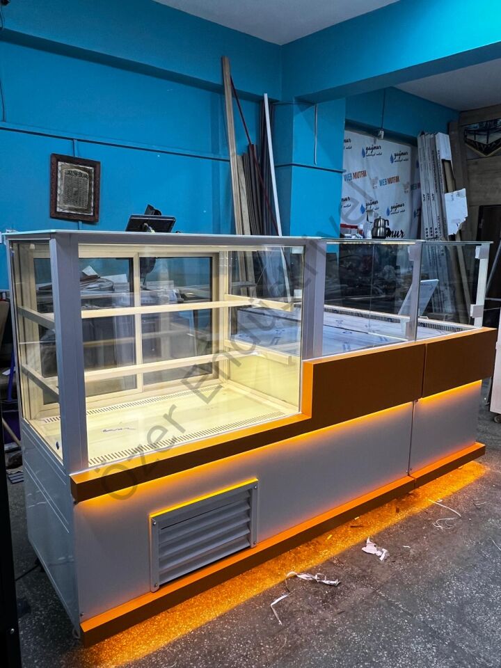 L Tipi Çiğköfte Tezgahı ve Pasta Dolabı Seti | 200 cm + 180 cm Soğutmalı Sistem