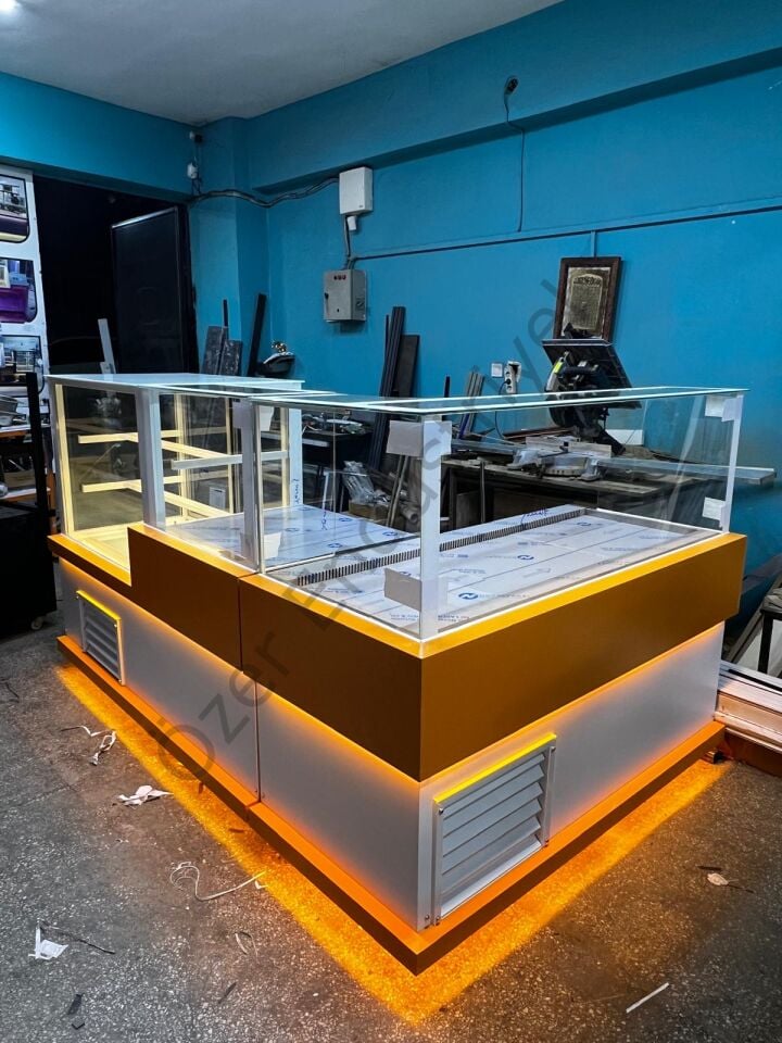 L Tipi Çiğköfte Tezgahı ve Pasta Dolabı Seti | 200 cm + 180 cm Soğutmalı Sistem