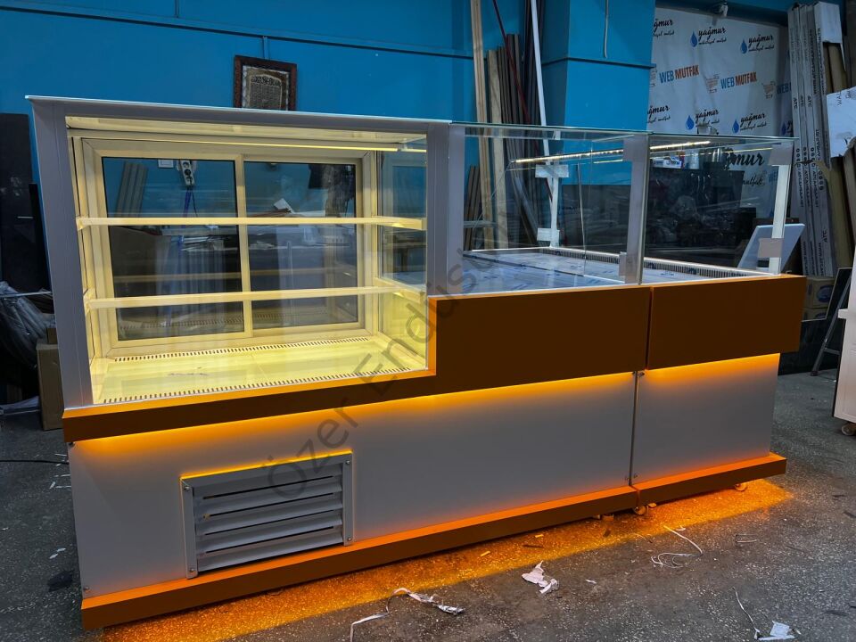 L Tipi Çiğköfte Tezgahı ve Pasta Dolabı Seti | 200 cm + 180 cm Soğutmalı Sistem