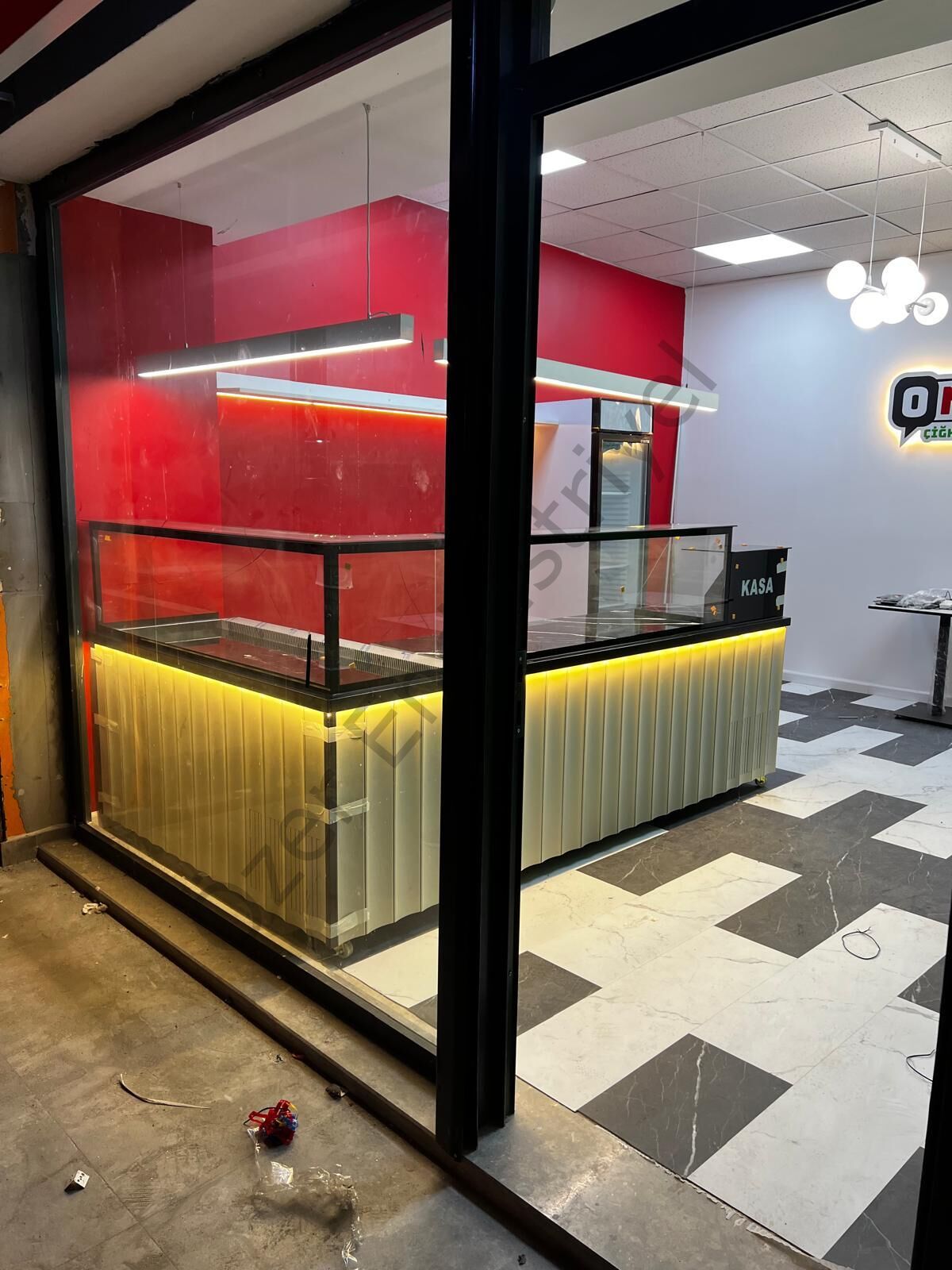 3,5 Metre L Tipi Çiğköfte Dolabı | Soğutmalı + Kasa Bankolu