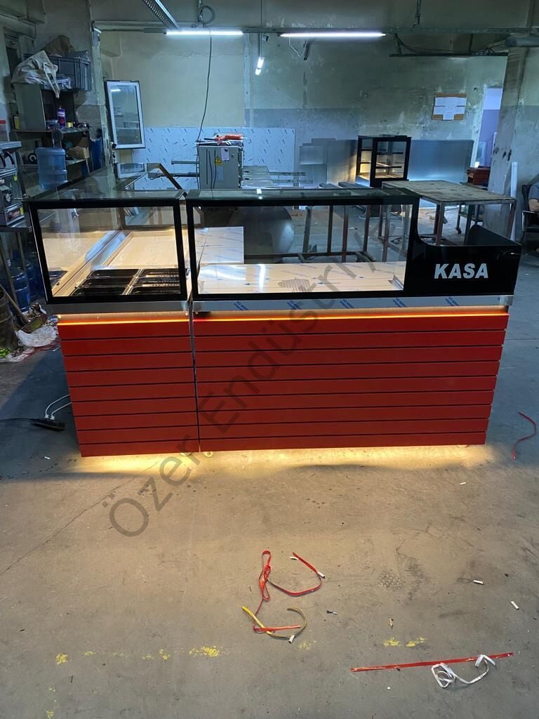 200 cm Soğutmalı Çiğköfte Dolabı L Tipi Set (Depolu + Kasa)