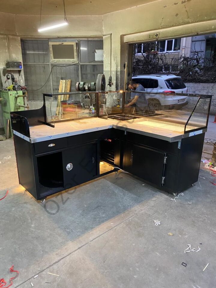 200 cm Soğutmalı Çiğköfte Dolabı L Tipi Set (Depolu + Kasa)