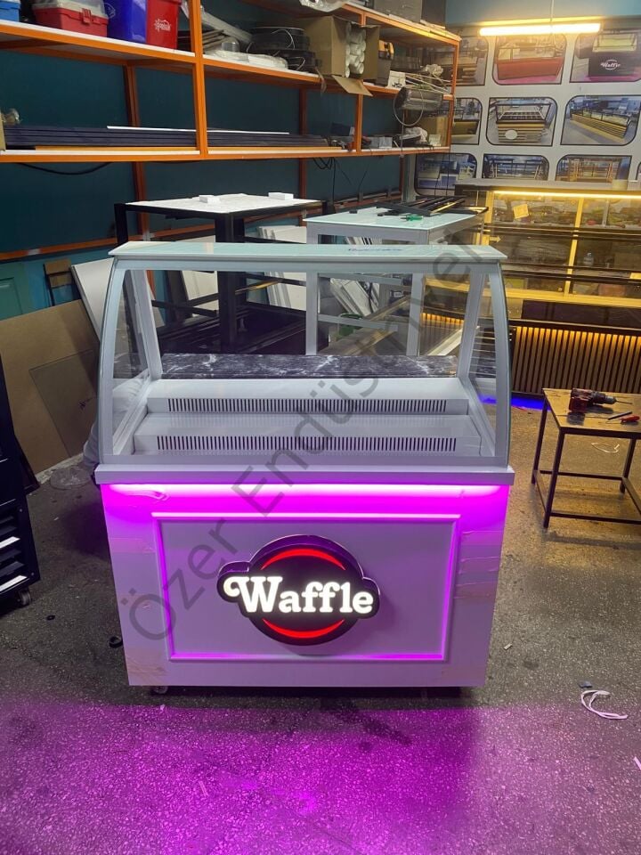 100 cm Waffle Dolabı | Ledli Bombe Camlı Tezgah