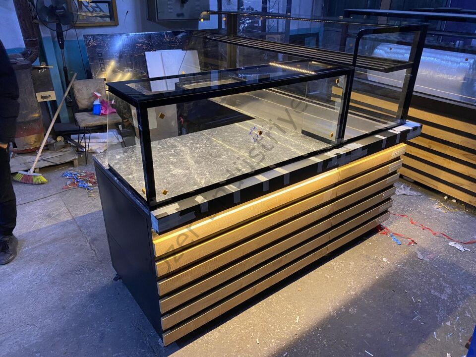 Börekçi Tezgahı 200cm | Isıtmalı Börek Poğaça Dolabı + Kasa