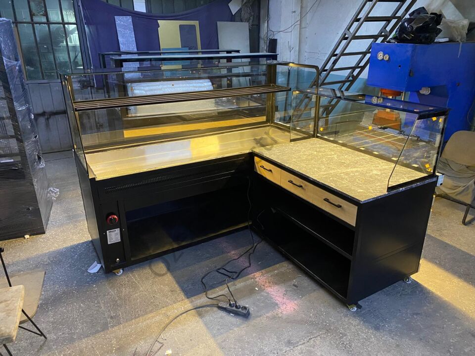 Börekçi Tezgahı 200cm | Isıtmalı Börek Poğaça Dolabı + Kasa