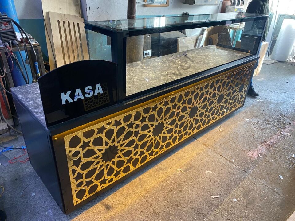 300 cm Baklava Tezgahı | Lüks Selçuklu Motifli Teşhir Dolabı + Kasa