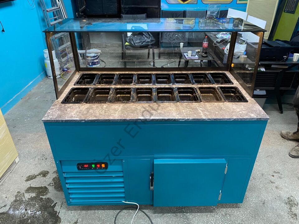 150 Cm Soğutmalı Kumpir Dolabı | Kumpir Tezgahı +4 Derece Soğutma Depolu LED Işıklı Özel Tasarım