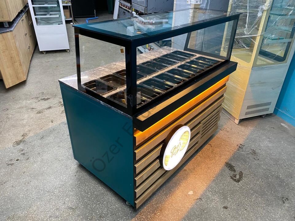 150 Cm Soğutmalı Kumpir Dolabı | Kumpir Tezgahı +4 Derece Soğutma Depolu LED Işıklı Özel Tasarım