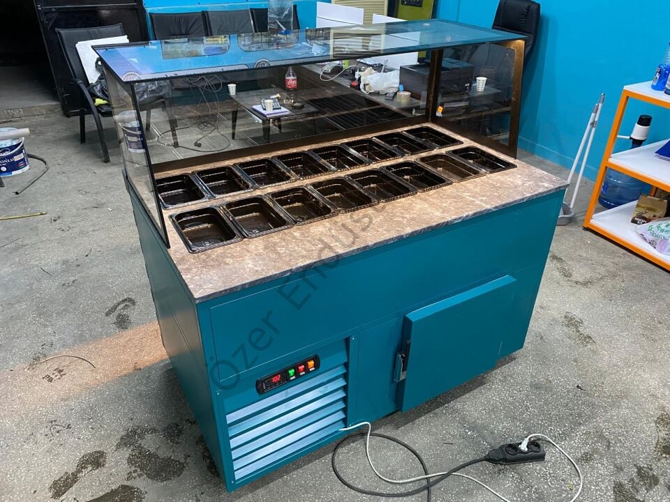 150 Cm Soğutmalı Kumpir Dolabı | Kumpir Tezgahı +4 Derece Soğutma Depolu LED Işıklı Özel Tasarım