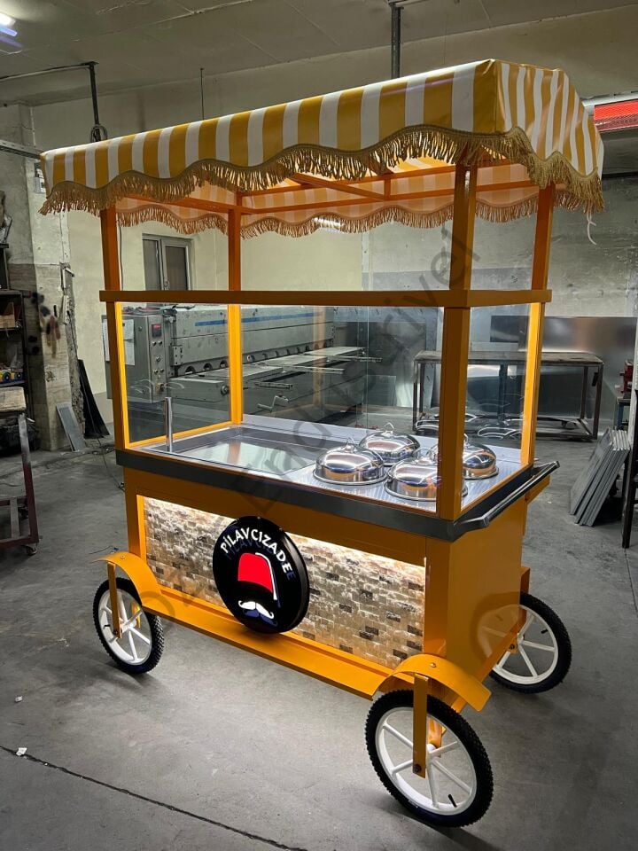 Pilav ve Çorba Arabası 150x70cm | 4 Potlu Çorbacı Tezgahı + Pilav Tezgahı | Tenteli Seyyar Satış Arabası