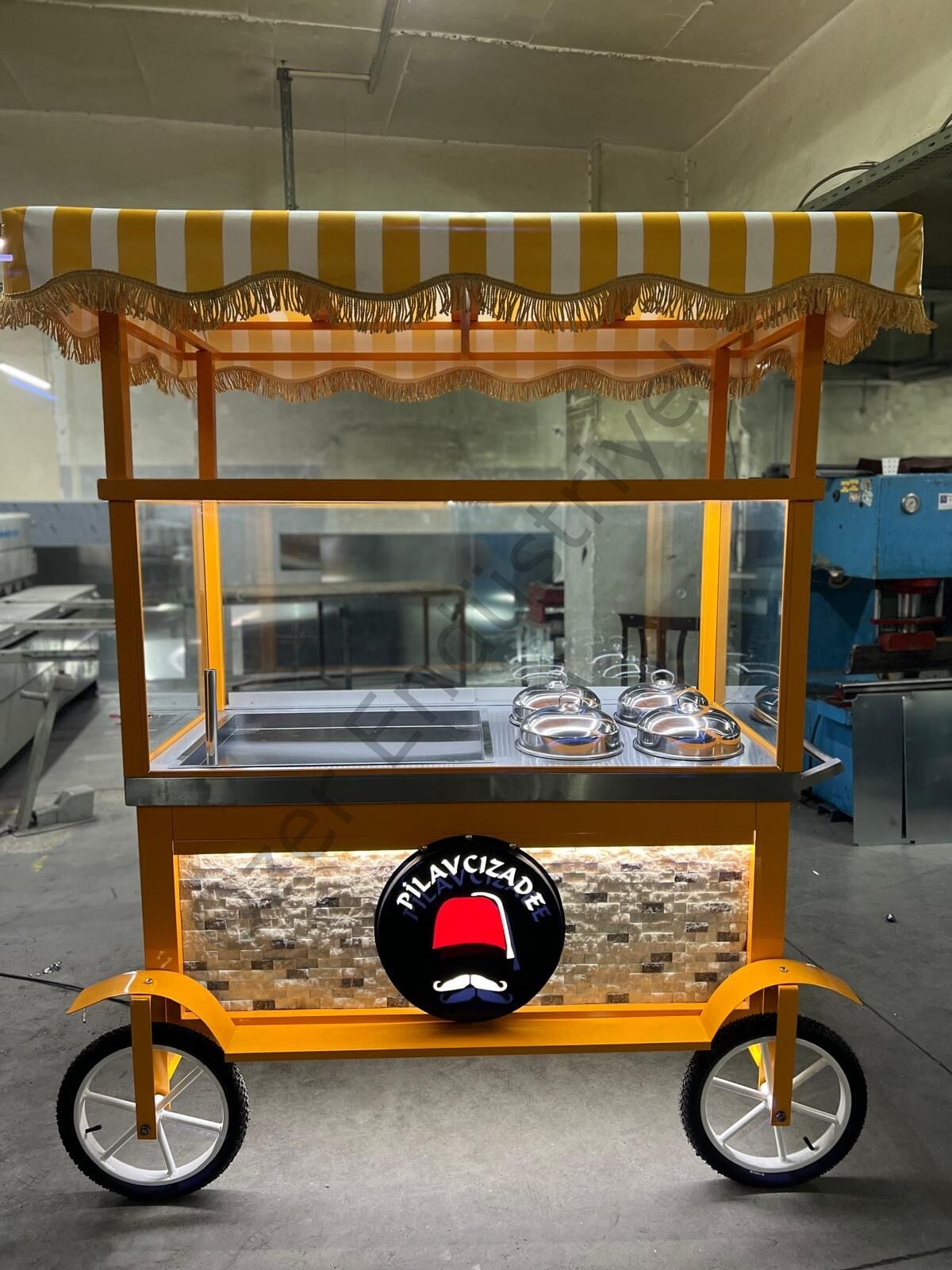 Pilav ve Çorba Arabası 150x70cm | 4 Potlu Çorbacı Tezgahı + Pilav Tezgahı | Tenteli Seyyar Satış Arabası